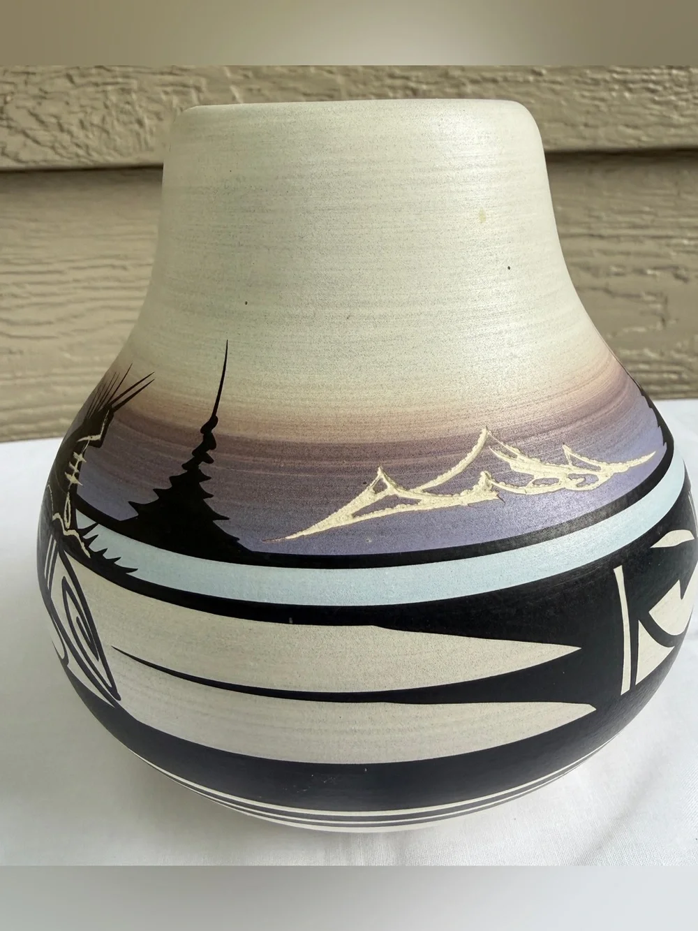 Native American Hand Painted Pottery Cowboy Horse Vase Signed Randy Navajo 6”